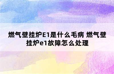 燃气壁挂炉E1是什么毛病 燃气壁挂炉e1故障怎么处理